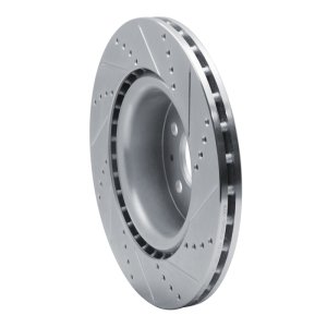 Tesla Model 3 Brake Rotor (1) - Front Left - R1 Concepts - Drilled & Slotted - Silver - `17-`25